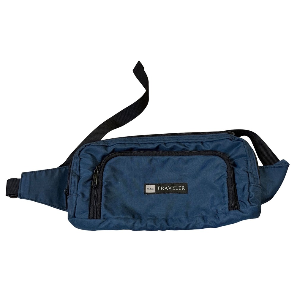 LL Bean Traveler Fanny Pack Navy Blue Nylon Waist Bag Hiking Travel